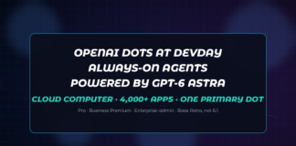 OpenAI Launches Dots at DevDay — Always-On Agents Powered by GPT-6 Astra Abstract dark navy Jamoraquai news graphic reading OpenAI Dots — always-on agents powered by GPT-6 Astra at DevDay; no logos or likenesses.