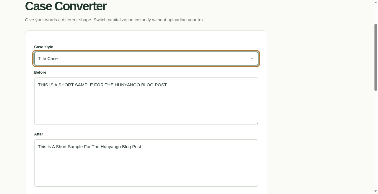 Case Converter on Hunyango