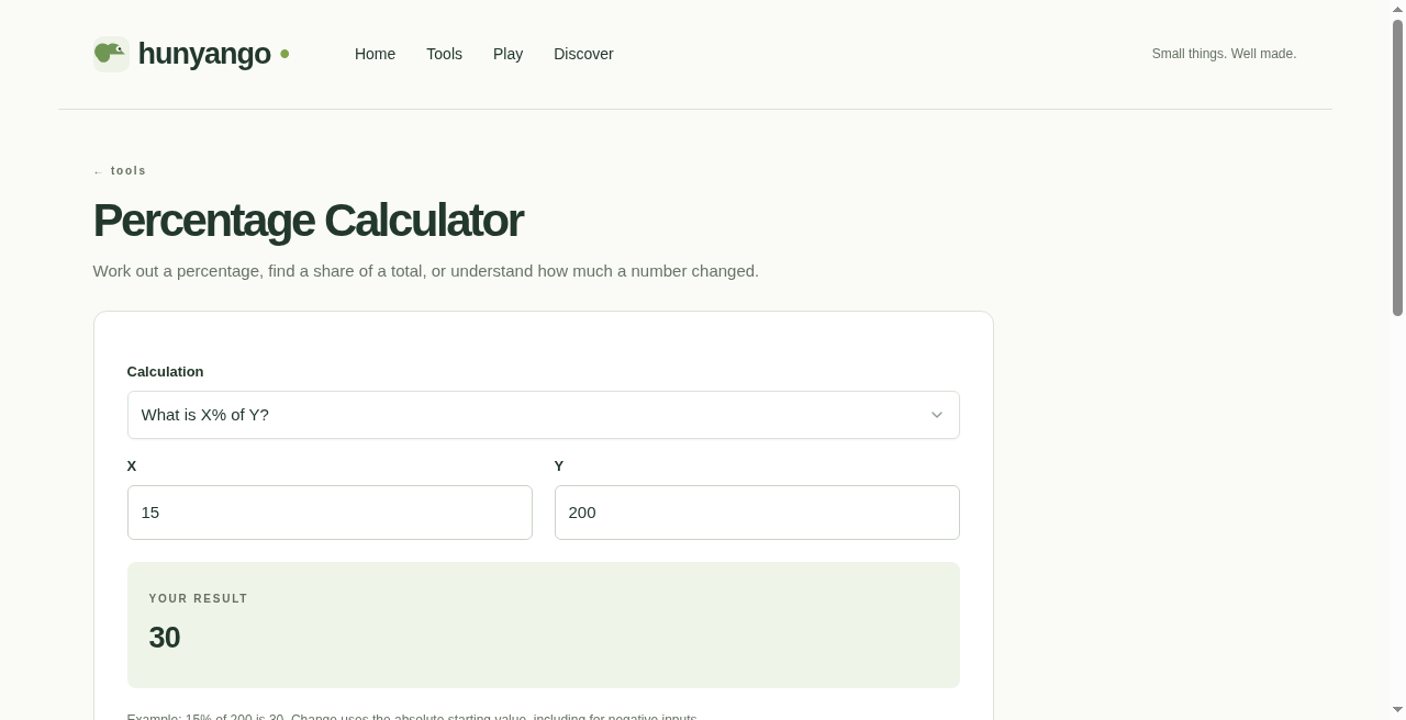 Percentage Calculator on Hunyango