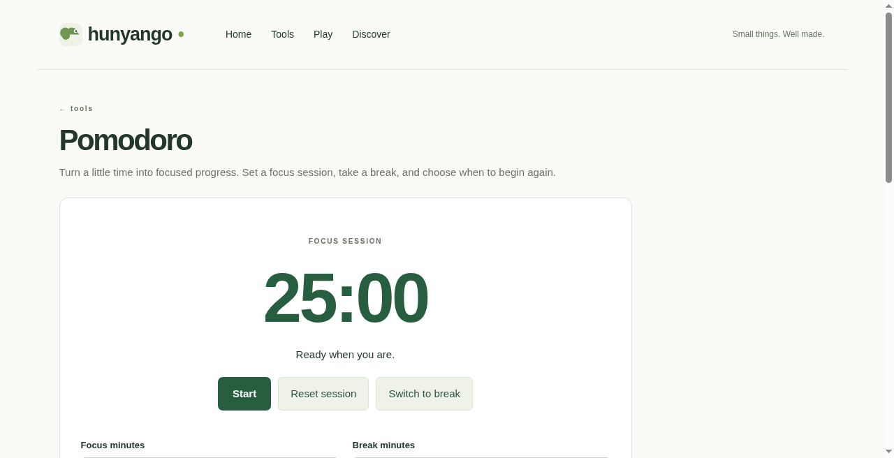 Pomodoro timer on Hunyango