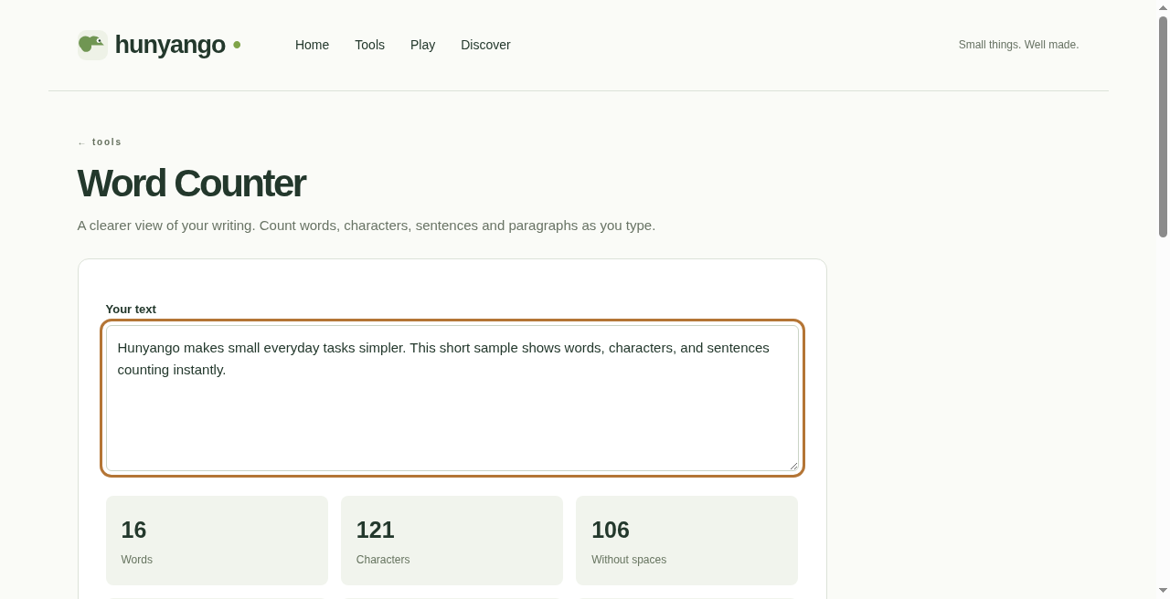 Word Counter on Hunyango