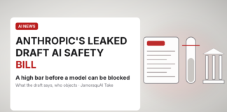 Anthropic’s Leaked Draft AI Safety Bill Sets a 50 Deaths or $1 Billion Bar Before Regulators Can Block a Model Abstract illustration of a draft document, a gauge with a red threshold line and a plain courthouse column