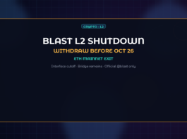 Abstract dark navy Jamoraquai crypto news graphic reading Blast L2 Shutdown — withdraw before Oct 26; no logos or trademarks.