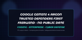 Google Announces Gemini 4 Argon — Flagship Model Limited to Trusted Cyber Defenders First Abstract dark navy Jamoraquai news graphic reading Google Gemini 4 Argon — flagship limited to trusted cyber defenders first; no logos or likenesses.