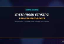 MetaMask Staking Exits Lido Ethereum Validators After Infrastructure Security Incident Abstract dark navy Jamoraquai crypto graphic reading MetaMask Staking — Lido validator exits after infrastructure security incident; no logos or trademarks.