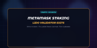 MetaMask Staking Exits Lido Ethereum Validators After Infrastructure Security Incident Abstract dark navy Jamoraquai crypto graphic reading MetaMask Staking — Lido validator exits after infrastructure security incident; no logos or trademarks.