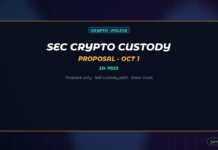 Abstract dark navy Jamoraquai crypto graphic reading SEC crypto custody proposal — self-custody path and state trusts; no logos or seals.