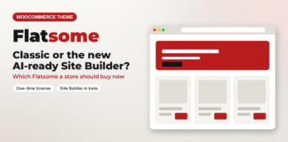 Flatsome review – WooCommerce theme storefront illustration comparing Classic and the new Site Builder.