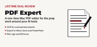 PDF Expert lifetime deal review illustration of a PDF page with highlighted text and a pen