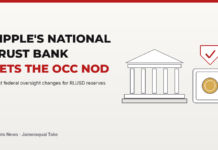 Illustration of a columned bank building beside a vault holding a gold coin, under a red shield with a check mark