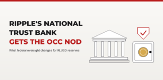 Illustration of a columned bank building beside a vault holding a gold coin, under a red shield with a check mark
