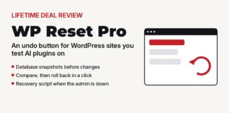 WP Reset Pro lifetime deal review illustration of a browser window with database snapshots and an undo arrow